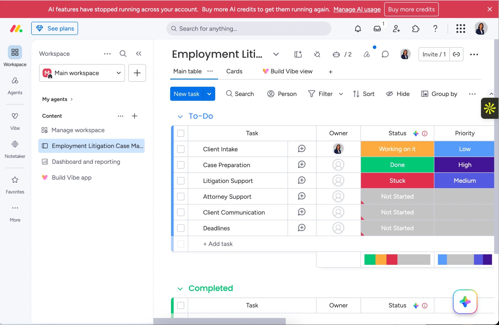 Case-support task tracking