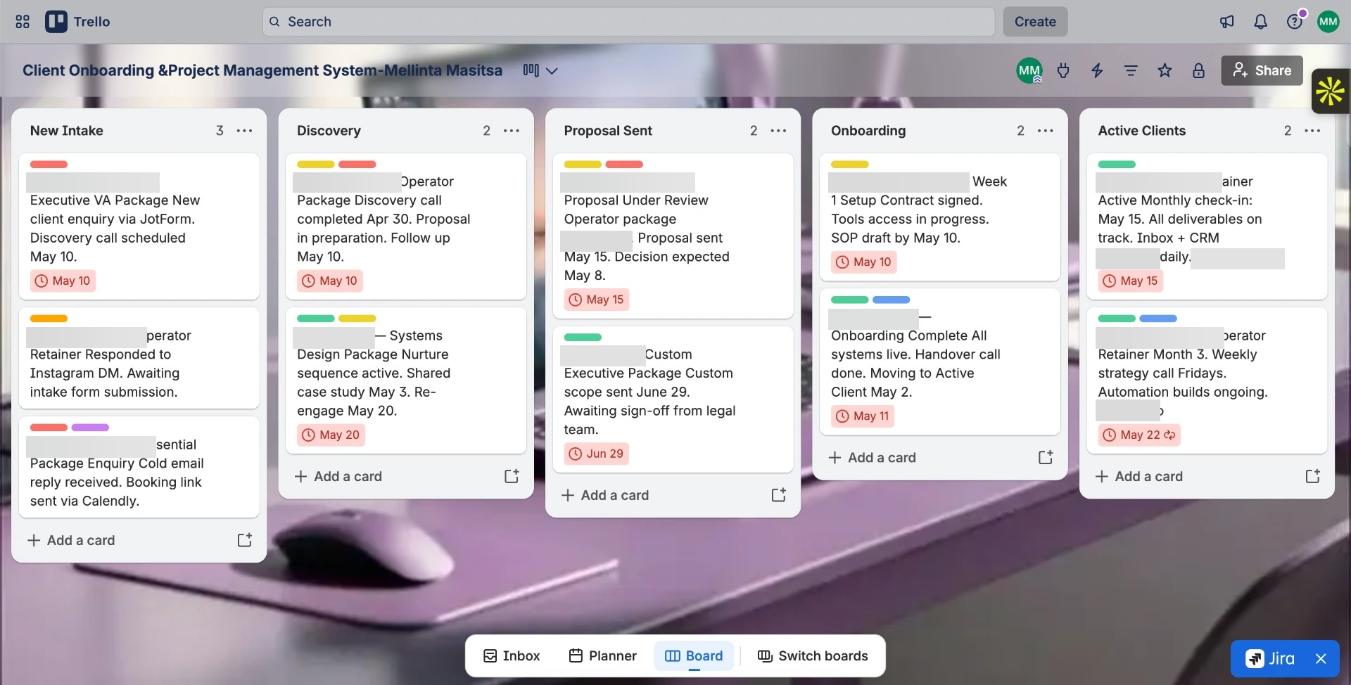 Client pipeline from enquiry to active client